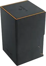 Gamegenic Watchtower 100+ XL Convertible Deck Box | Double-Sleeved Card Storage | Card Game Protector | Nexofyber Surface | Holds up to 100 Cards | Black and Orange Color | Made by