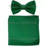 New formal Men's polyester pre-tied bow tie_hankie solid emerald green prom
