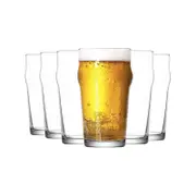 LAV Noniq Beer Glasses - 570ml - Pack of 6 Ridged No Nick Classic Pint Glasses Pub Glasses