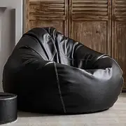Big Luxury Sofa Pouf Cover Faux Leather Pear Bean Bag Pouf Cover Waterproof Lazy Bean Bag Chair No Filler Outdoor Beanbag Couch Puff (Color : Black, Size : D90cm-empty Cover)