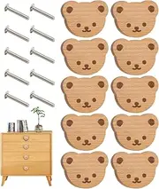 Drawer Knobs, Cartoon Bear Chest of Drawers Handles, Cabinet Handles, Pack of 10 Animal Wooden Handles for Cupboards, Furniture Knobs with Screws, for Drawers, Cupboards, Dressers