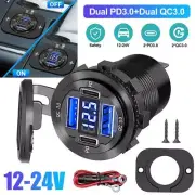Digital Dual USB Charger Socket Dual PD Type C QC3.0 Fast Charging For Car Boat