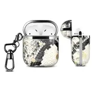 Airpod Case For Apple Airpods Gen 1 & 2 - Exotic Textured Leather Scale Luxury Design Protective Cover With Keychain Clip - Supports Wireless Qi Charging For Airpods Generation 1 & 2 - Razzle Skin