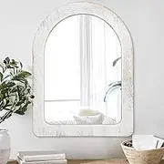 AAZZKANG Rustic Arch Wall Mirror With Wood Frame 50 x 40 cm - Decorative Hanging for Bedroom, Bathroom, Farmhouse Home Decor - White