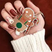 24PCS Christmas Short Squoval Press on Nails Cute Fingernails with Elk Pattern Design Glossy False Nails Full Cover Acrylic Nails for Women & Girls