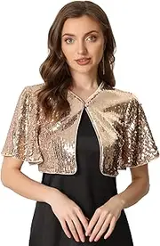 Allegra K Sequin Jacket for Women Sparkly Bolero Crop Glitter Shrug