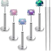 [Ruifan] Titanium Flat Back Lip Rings Threadless Push in Earrings Studs Nose Rings 20G 18G 16G Mix Colors Opal Tragus Cartilage Lobe Rook Helix Conch Labret Medusa Nostril Piercing Jewelry for Women Men