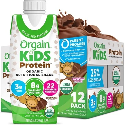 Orgain Organic Kids Nutritional Protein Shake, 8.25 Fl Oz (Pack of 12)