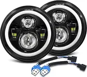 7 Inch LED Headlights Round Halo Angel Eyes DRL Amber Turn Signal Lights H6024 LED Headlights Replace High/Low Sealed Beam Fits Wrangler JK TJ LJ CJ with H4 H13 Adapter, 2PCS