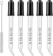 Eye Dropper for Essential Oils, Pipettes Dropper with Black Rubber Head, Calibrated Thick Glass Medicine Dropping Pipettes, 1ml Dropper Measurer, Dropper for Liquids, Straight-Tip, Bent-Tip, 5 Packs
