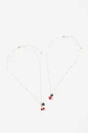 [Cotton On Kids] Cotton On Kids - Kids 2 Pk Necklaces - Silvery cherry/strawberry OS SILVERY CHERRY/STRAWBERRY