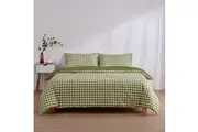 Dreamaker Micro Flannel Reversible Grid Quilt Cover Set - Olive