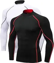 [Queerier] Men's Compression Shirts Long Sleeve Athletic T Shirt Workout Cool Dry Running Tops Gym Undershirts Baselayers 1/2 Pack