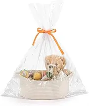 ATDORO Basket with Gift Bag and Ribbon, Decorative Gift Basket with Handle for Baby Shower Nursery Gifts, Empty Storage Gift Box (White)