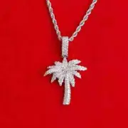 1 Ct Round Cut Lab Created Moissanite Palm Tree Pendant 14K White Gold Plated