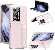 LHNUNP for Samsung Galaxy Z Fold 5 Case with Screen Protector, All-Inclusive Metal Lens Protection Kickstand Shockproof Smooth PC Back Case, Pink