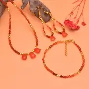 Carnelian Faceted Rondelle Beads Chain 925 Silver Necklace Earring Bracelet