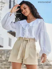 Sosandar White Ruffle Detail 100% Cotton Blouse (E13600) | $113
