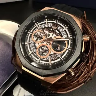 MASERATI手錶, 男錶 46mm 玫瑰金十邊形精鋼錶殼 機械鏤空鏤空, 中三針顯示錶面款 R8871642003