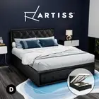 Artiss Bed Frame Double Size Gas Lift Storage Mattress Base Wooden Black TIYO