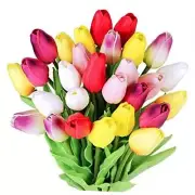 28 Pcs Multicolor Tulips Artificial Flowers Faux Tulip Stems Real Multi Color