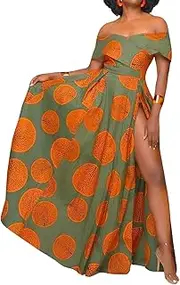 [Naimo] Women's Dashiki African Print Romper Split Maxi Dress Bohemian High Waist Long Maxi Dresses
