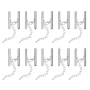 10Sets Slide on End Clasps with Lobster Claw Clasps & Chain 35mm Silver White