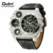 Oulm Pilot Watch for Men Watch Military Quartz Wrist Watches Leather Strap reloj