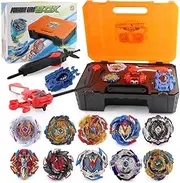 piberagi Battling Top Gyro Toy Set, 10 Spinning Tops & 3 Launchers with Orange Storage Box, Birthday Gifts for Children Boys Girls Kids Aged 6+