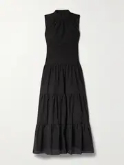 [Adam Lippes] Adam Lippes - Tiered Broderie Anglaise Cotton Midi Dress - Black - US4 US 4 Black