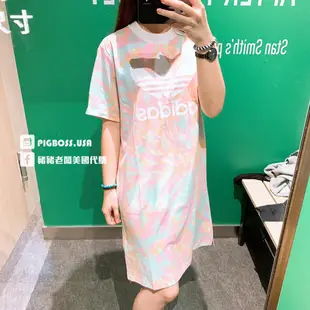 【豬豬老闆】ADIDAS ORIGINALS 花紋 休閒 連身裙 洋裝 長版 短袖 女款 粉GL6134 藍GL6135