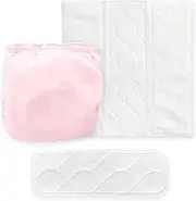 Amazing Baby Hybrid Cloth Diaper Cover/Swim Diaper, Med, Sz 3 (12-25 lbs), Use Boosties Disposable or Reusable Inserts, Pastel Pink, SmartNappy Set: Cover + Tri-Fold + Booster Pad
