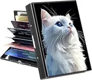 [GYSYSQSH] Metal Wallet for Women Men Girls, RFID Blocking Slim Aluminum Credit Card Holder, White Cat, Credit Card Holder, Minimalist