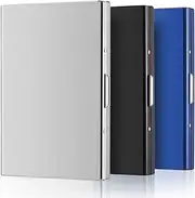 [Thenshop] 3 Pack Stainless Steel Credit Card Holder Metal RFID Blocking Credit Card Case Protector Metal ID Card Wallet Business Card Holders with 6 Card Slots for Men Women Gift Box Package, Silver Black Blue