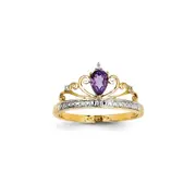 14K Yellow Gold Rhodium Real Diamond and Amethyst Ring