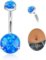 [Masedy] 14G G23 Titanium Belly Button Rings for Women Opal Belly Rings Internal Threaded Curved Barbell Hypoallergenic Round Navel Piercing Jewelry 6-16MM