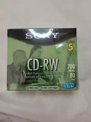 Sony CD-RW Blank Disc 5 Pack New 700MB 80Min Rewritable CD 5CDRW700L