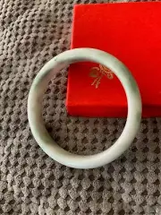 Beautiful Light Green Jade Bangle Bracelet Grade A Nice Good Fortune Luck 62mm