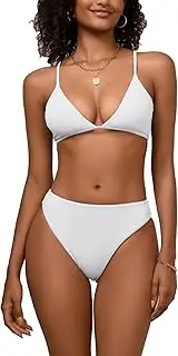 [Wizbran] Women's High Waisted Bikini Sets Sexy V Neck Push Up Triangle Swimsuits 2 Piece High Cut Bathing Suits
