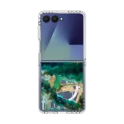 Galaxy Z Flip7 Clear Magnetic Case NATURE REIGNS SUPREME 1, FOREST TREES AQUA TEAL GREEN WATERCOLOR ABSTRACT PAINTING