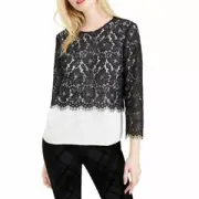 Maison Jules Woman's L Black Lace Overlay Top