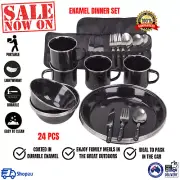 Hinterland Dinnerware Set Camping Utensils Enamel 24 Piece Dining Plate Bowl Cup