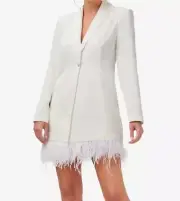 AIDAN Mattox Ivory Charmeuse Tuxedo Short Cocktail Prom Homecoming Dress Feather
