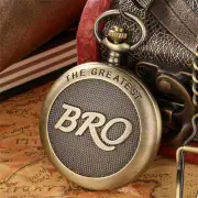 The Greatest Bro Pocket Watch Retro Quartz Movement Watches with Necklace Chai