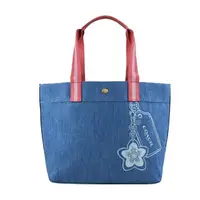 在飛比找momo購物網優惠-【COACH】印花LOGO吊飾 帆布托特包(單寧藍)