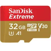 SanDisk Extreme 32GB microSDHC Memory Card Class 10 - U3 - V30 - A1 - Read up to 100MB/s - Write up to 60MB/s - Perfect for 4G Smartphones / Tablets / Cameras [SDSQXAF-032G-GN6MA]