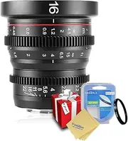 Meike 16mm T2.2 Manual Focus Aspherical Portrait Cine Lens for Micro Four Thirds (MFT, M4/3) Mount Olympus Panasonic Lumix +Venidice colth