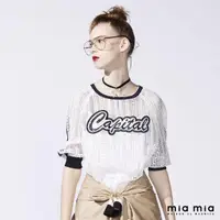 在飛比找momo購物網優惠-【mia mia】七分袖鏤空蕾絲上衣