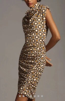 Anthropologie Maya Ruched Cowl-Neck Dress Midi Printed Mini Edition Large NWT