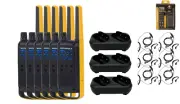 Motorola T470 Two Way Radio 6-Pack Walkie Talkies 3 Dual Chargers 6 PTT Earpiece